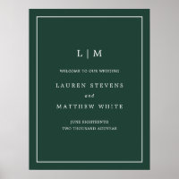 Monogram Forest Green Elegant Begrüßung