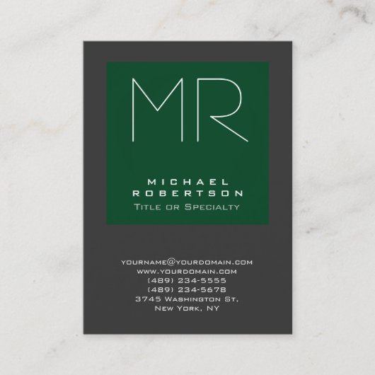 Monogram Forest Green Gray Chubby Business Card Visitenkarte (Vorderseite)