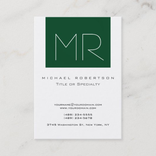 Monogram Forest Green Strip White Business Card Visitenkarte (Vorderseite)