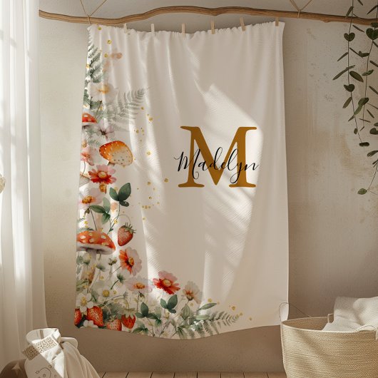 Monogram Forest Mushrooms Blume Floral botanisch Fleecedecke