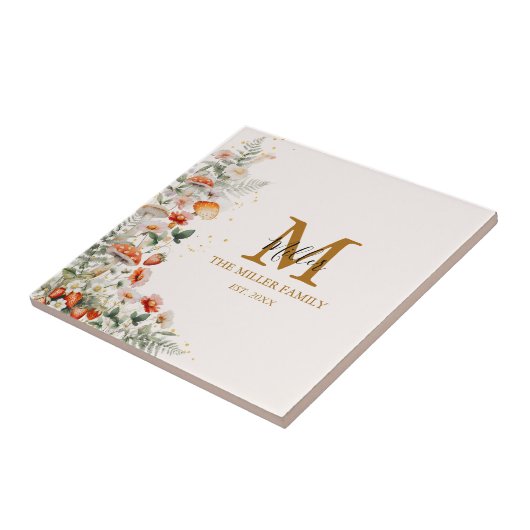 Monogram Forest Mushrooms Blume Floral botanisch Fliese (Seite)