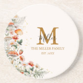 Monogram Forest Mushrooms Blume Floral botanisch Getränkeuntersetzer (Vorne)