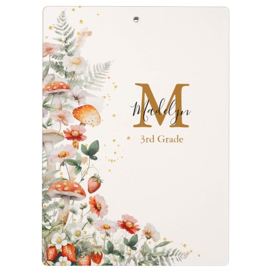 Monogram Forest Mushrooms Blume Floral botanisch Klemmbrett (Rückseite)