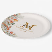 Monogram Forest Mushrooms Blume Floral botanisch Pappteller (Schrägansicht)