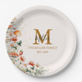Monogram Forest Mushrooms Blume Floral botanisch Pappteller (Vorderseite)