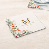 Monogram Forest Mushrooms Blume Floral botanisch Rechteckiger Pappuntersetzer (angewinkelt)