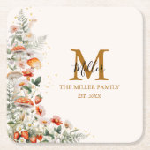Monogram Forest Mushrooms Blume Floral botanisch Rechteckiger Pappuntersetzer (Vorderseite)