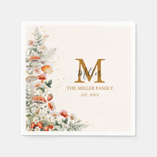 Monogram Forest Mushrooms Blume Floral botanisch Serviette (Vorderseite)