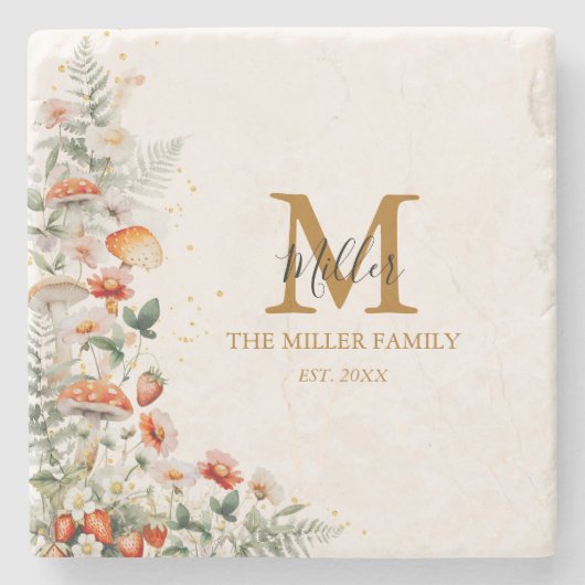 Monogram Forest Mushrooms Blume Floral botanisch Steinuntersetzer (Vorderseite)