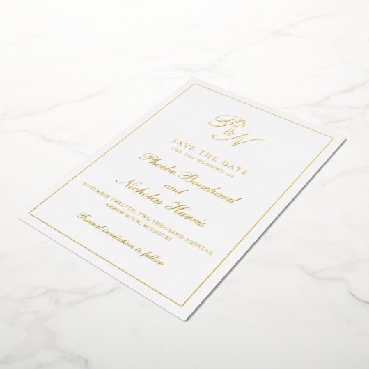 Monogram Formal Elegant Wedding Save the Date Folieneinladung (Gedreht)