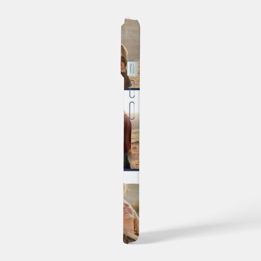 Monogram Foto Bold Navy Blue iPhone 15 Hülle (Linke Seite)