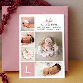 Monogram Foto Collage Baby Girl Birth Ankündigung