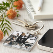 Monogram Foto Collage Black Geschenk Schlüsselanhänger (Vorderseite rechts)