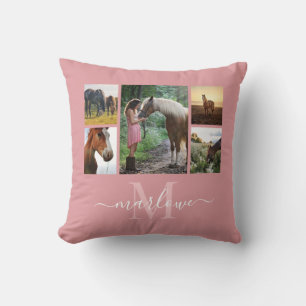 Monogram Foto Collage Blush Pink Horse Girl Kissen