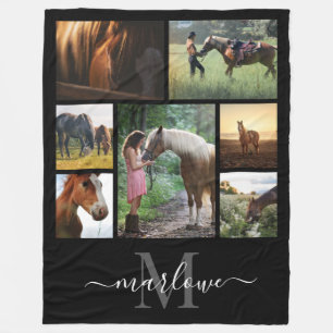 Monogram Foto Collage Schwarz-weiß Name Fleecedecke