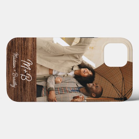 Monogram Foto Couple Wood Personalisiert Name Case-Mate iPhone Hülle (Rückseite (Horizontal))