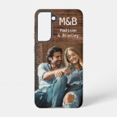 Monogram Foto Couple Wood Personalisiert Name Samsung Galaxy Hülle (Rückseite)