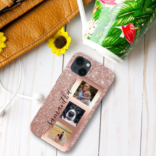 Monogram Foto Glitzer Rose Gold Handgeschriebene Case-Mate iPhone Hülle