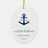 Monogram Foto Nautic First Christmas Verlobt Keramik Ornament (Vorne)