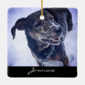 Monogram Foto Pet Black Keramikornament (Rückseite)
