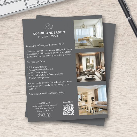 Monogram Foto QR Grau Beruflich Business Flyer