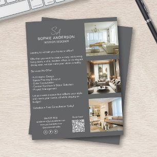 Monogram Foto QR Grau Professional Business Flyer