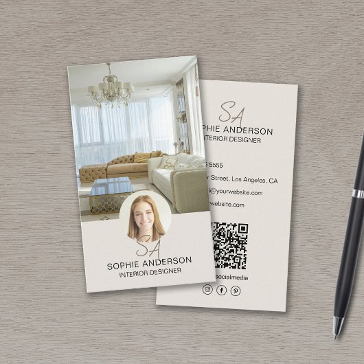 Monogram Foto QR Social Media Innendesigner Visitenkarte