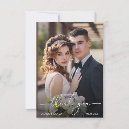 Monogram Foto Script Hochzeit Dankeskarte (Vorderseite)