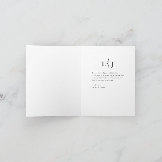 Monogram Foto Script Hochzeit Dankeskarte (Innenseite)