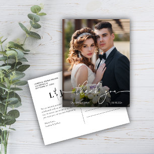 Monogram Foto Script Wedding Vielen Dank Postkarte