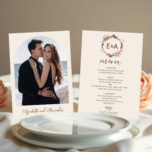 Monogram Foto Wedding Menu Card Einladung