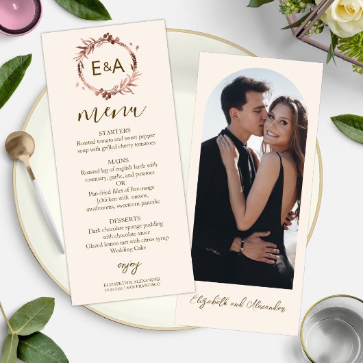 Monogram Foto Wedding Menu Card Menükarte