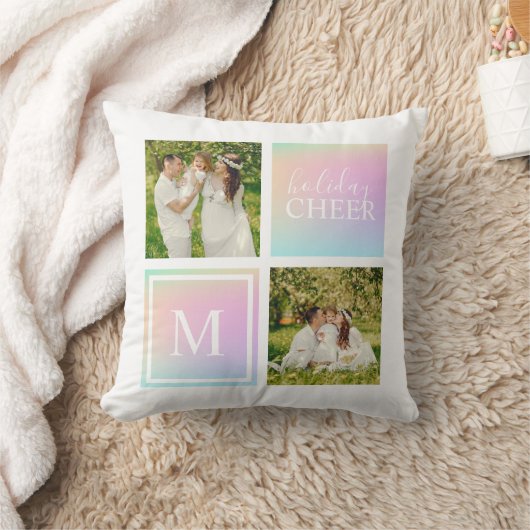 Monogram Foto Weihnachtsfeiertag Cheer Iridescent Kissen (Decke)