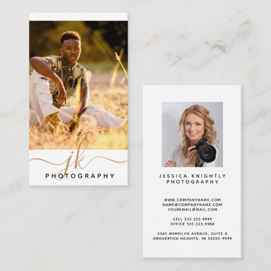 Monogram Fotograf für moderne Skriptinitials Visitenkarte (Vorne/Hinten)