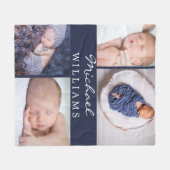 Monogram Fotos Collage Navy Blue Neugeborenes Baby Fleecedecke (Vorderseite (Horizontal))