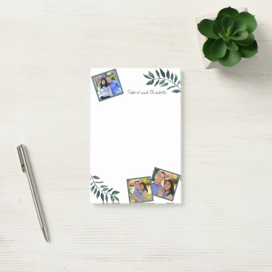 Monogram Fotos Elegante Blätter Grüne Eigenname Post-it Klebezettel (Büro)