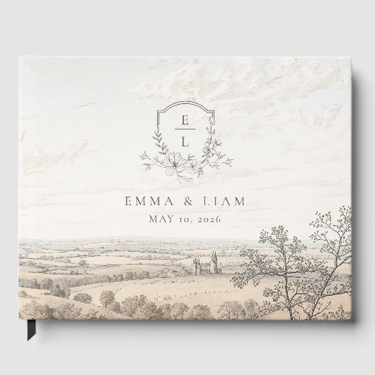Monogram French Country Wedding Personalized Gästebuch (Vorderseite)