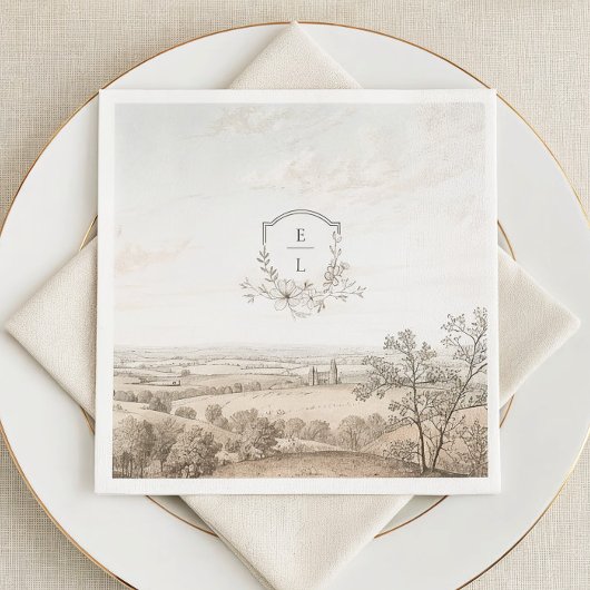 Monogram French Country Wedding Personalized Serviette