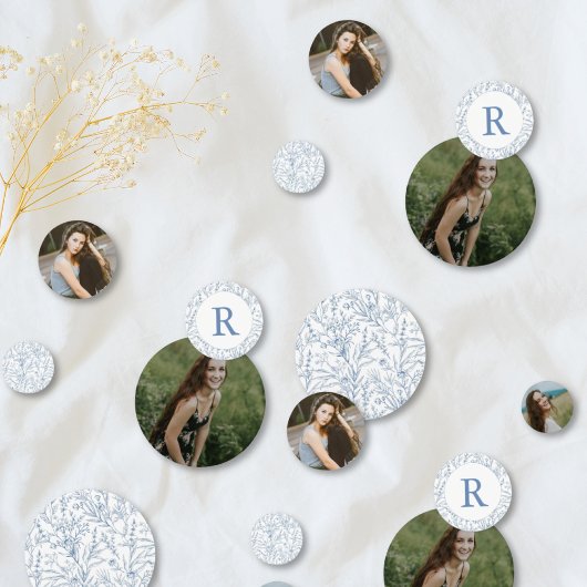 Monogram French Floral Bat Mitzvah Foto Confetti Konfetti