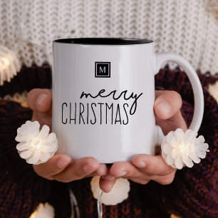 Monogram Frohe Weihnachten Moderne Typografie Zweifarbige Tasse