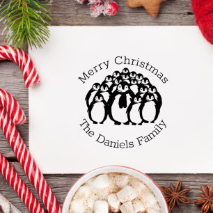 Monogram Frohe Weihnachts-Penguin-Familie Gummistempel