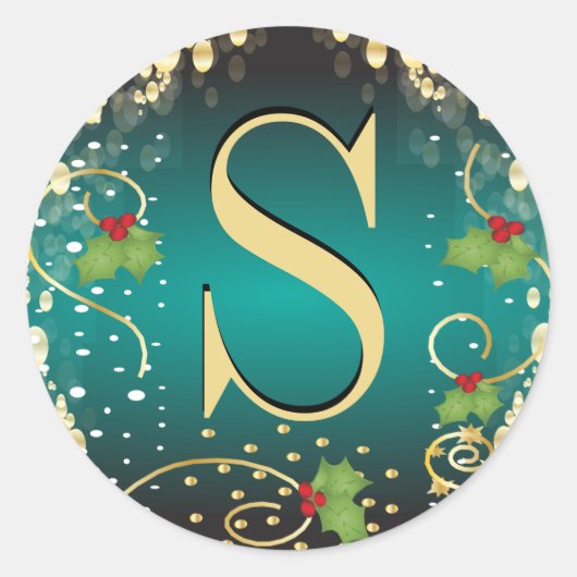 Monogram Frohe Weihnachts-Siegel Runder Aufkleber (Vorderseite)