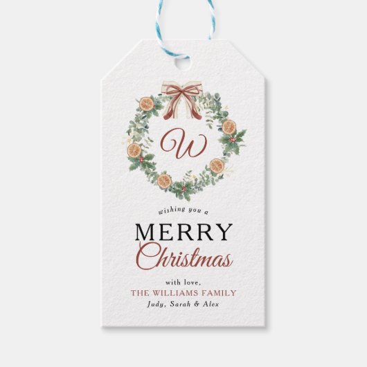 Monogram Frohe Weihnachtsohren Kränze Foto Geschenkanhänger (Vorderseite)