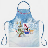 Monogram Frohe Weihnachtsschneemann Kardinal Hirsc Schürze (Vorderseite)
