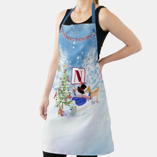 Monogram Frohe Weihnachtsschneemann Kardinal Hirsc Schürze (InSitu)