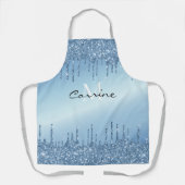 Monogram Frozen Ice Blue Dripping Glitzer Metallic Schürze (Vorderseite)