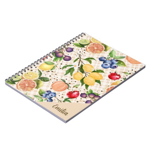 Monogram fruit pattern Pretty Brown Orange  Notizblock (Linke Seite)