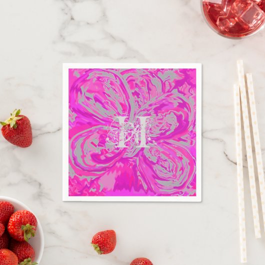 Monogram Fuchsia Pink Cocktail Papier Napkins Serviette (Beispiel)