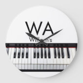 Monogram fügt Anfangsbuchstabenname Text Piano Mus Große Wanduhr (Vorderseite)