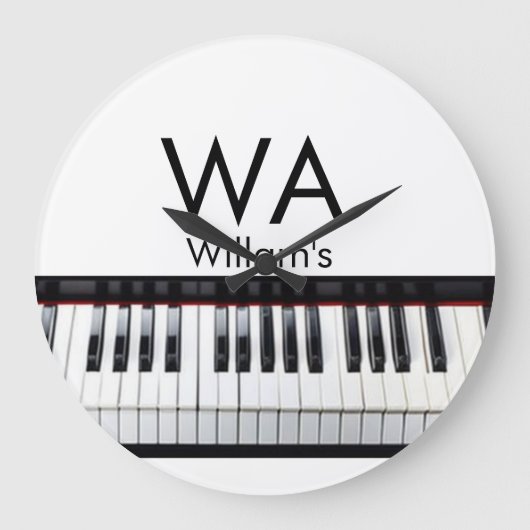 Monogram fügt Anfangsbuchstabenname Text Piano Mus Große Wanduhr (Vorderseite)